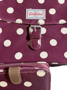 Cath Kidston Polka Dot Shoulder Bag in Plum with Cream Dots and matching wallet